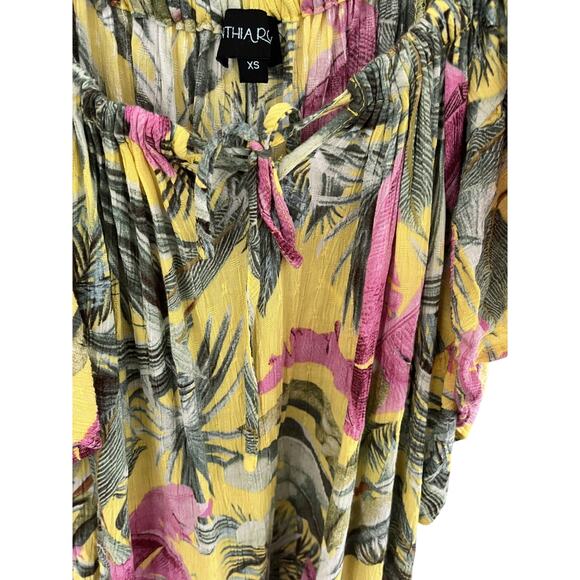 Cynthia Rowley Women Teen XS Mini Dress Tropical Off On Shoulder Boho Flowy - Picture 5 of 6